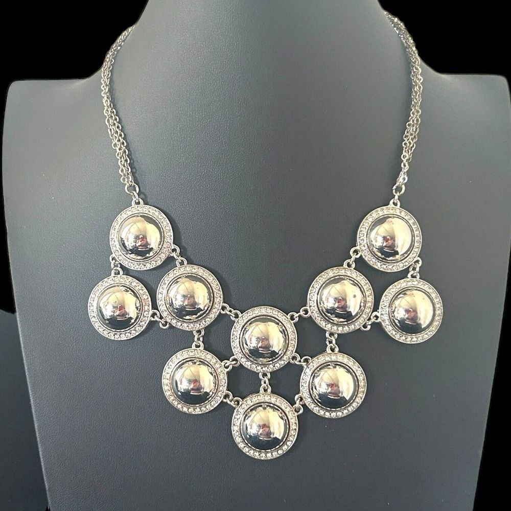Amrita Singh Silver Tone Rhinestone Vanessa Bib Necklace Statement Geometric NWT